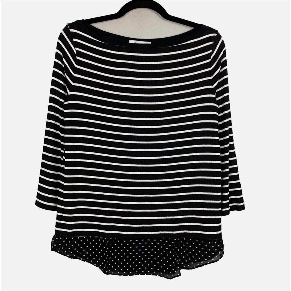 Bailey/44 Top White and Black Stripe with Polka Dot Underlay SZ M EUC